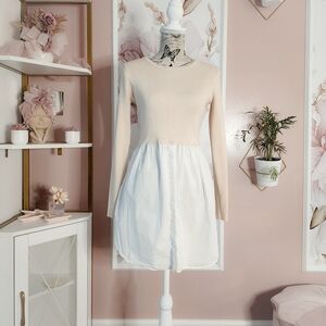 English Factory Sweater Dress XS | Ribbed Knit Top Button Shirt Hem